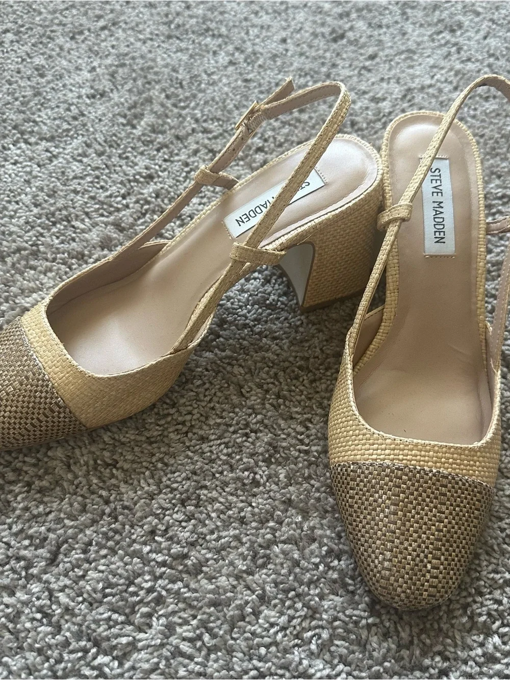 Steve Madden Woven Two-Tone Tan Slingback Block Heels